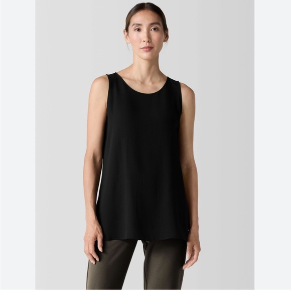 Eileen Fisher Asymmetrical Hem Silk Georgette Top - Picture 1 of 7